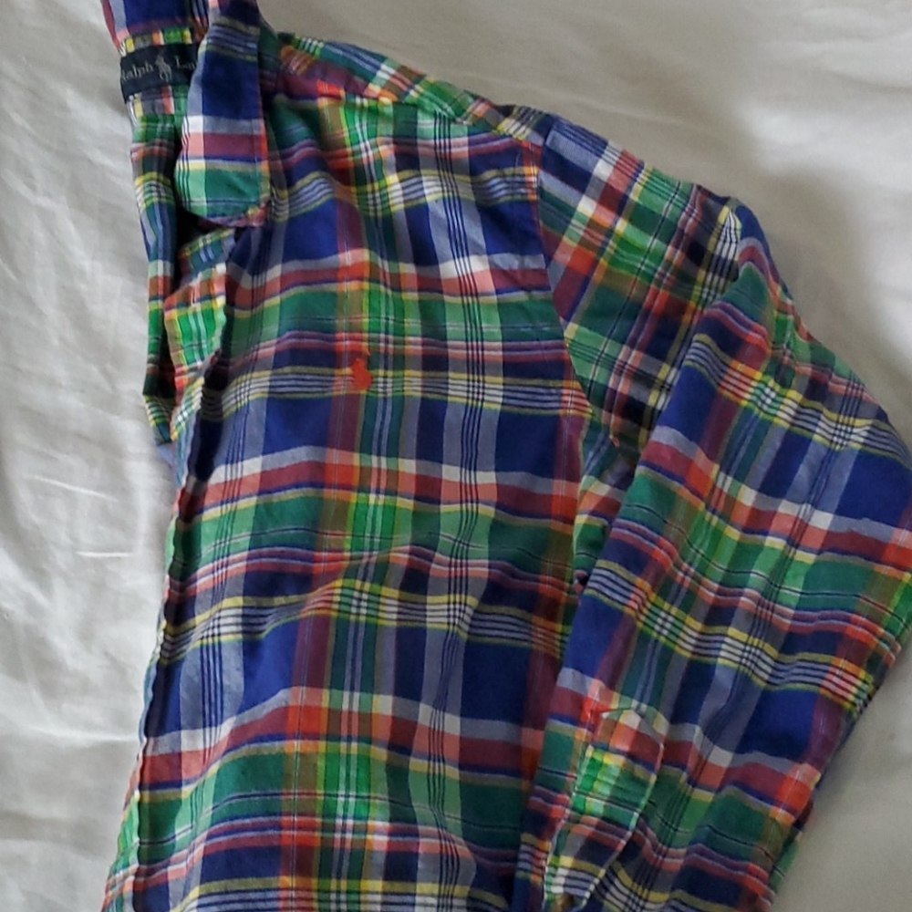 Checkered long sleeve button up polo